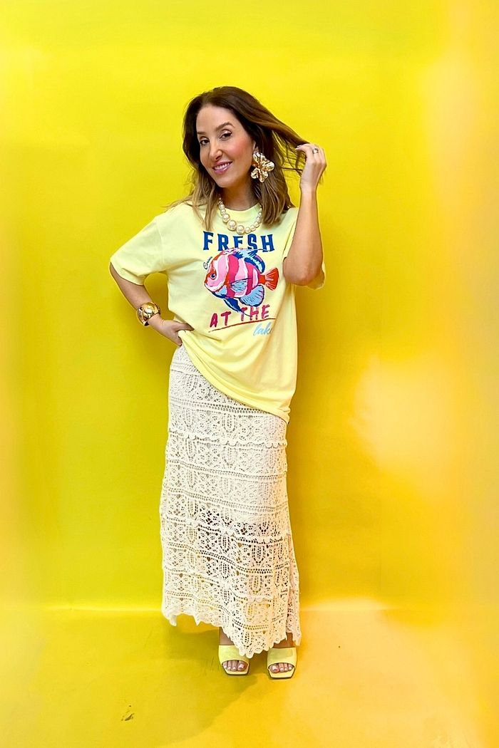 T-Shirt Over Fem Algodão Amaciado Fresh Amarelo