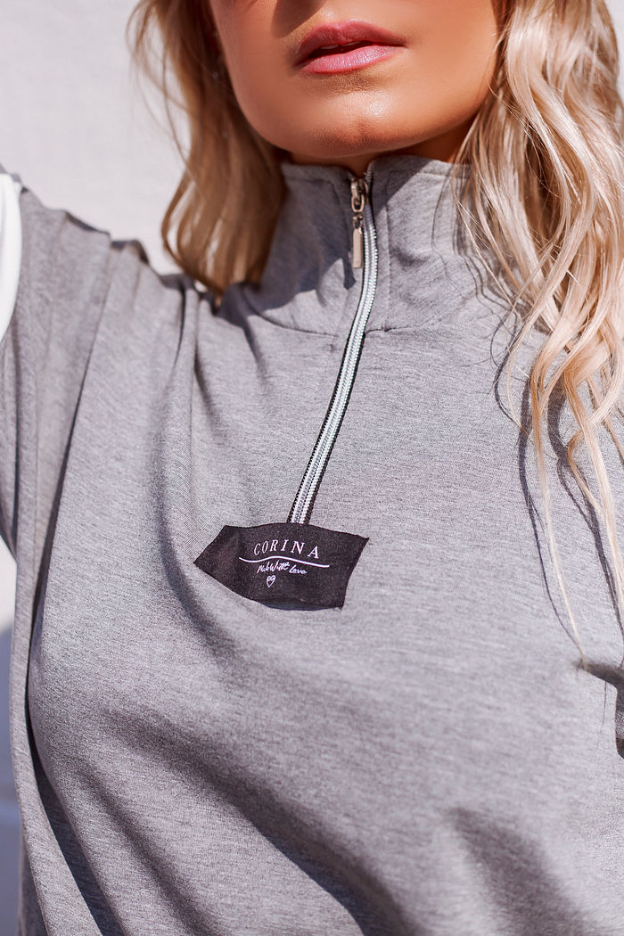 Moletom Feminino Gola Alta com Zíper Martina Mescla Médio