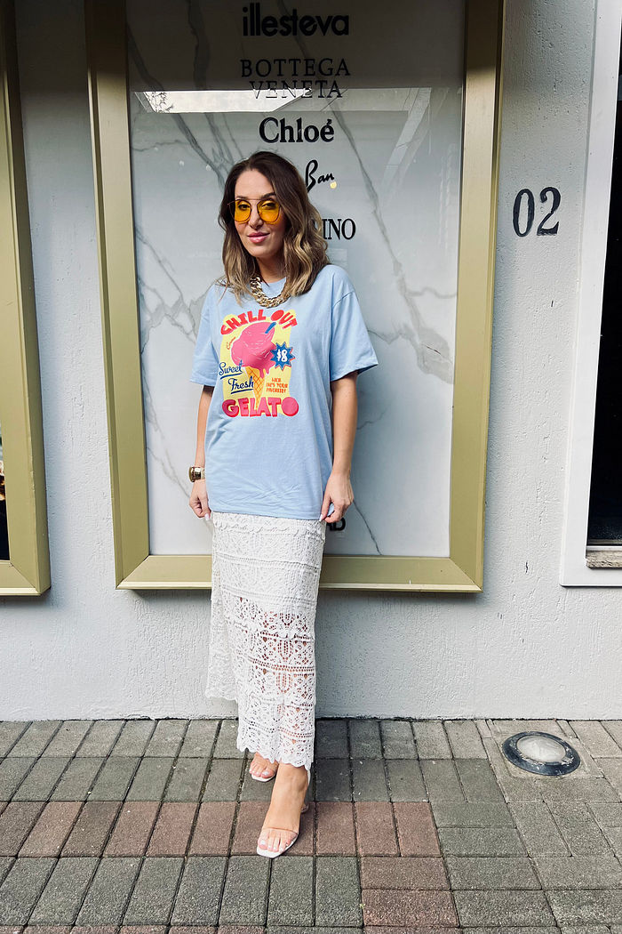 T-Shirt Over Fem Algodão Amaciado Gelato Azul