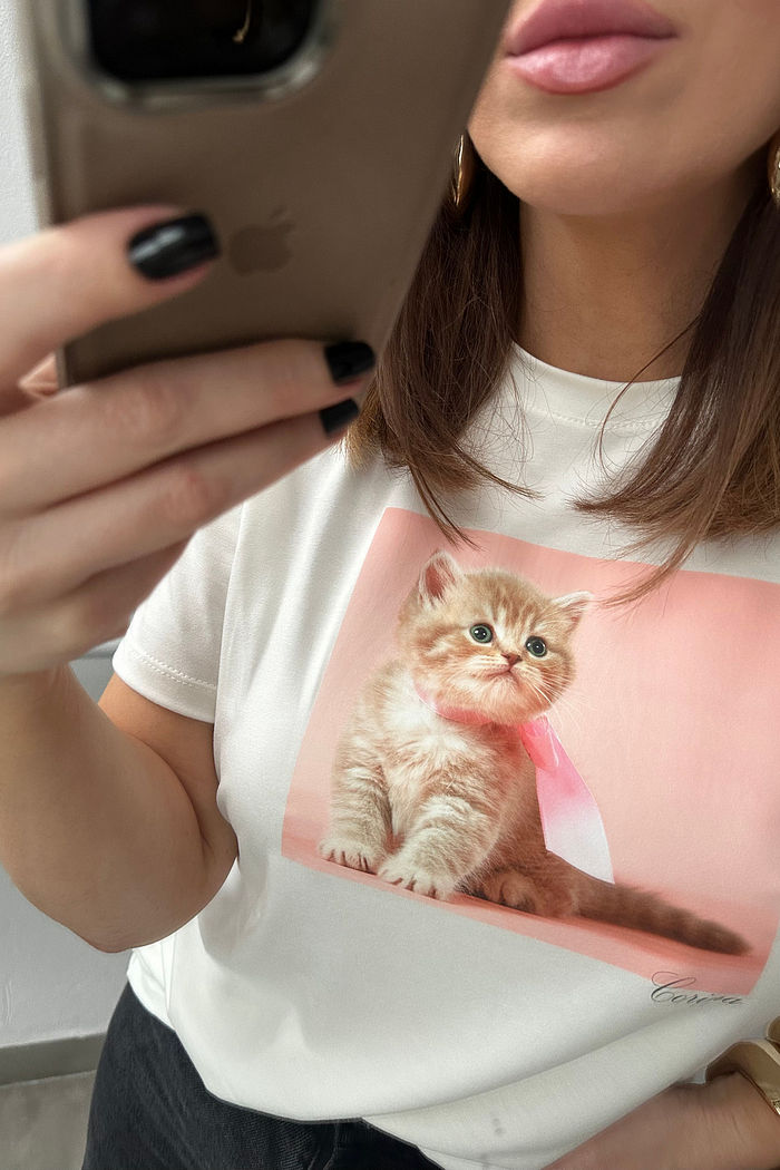 T-Shirt Feminina - Gato Laço