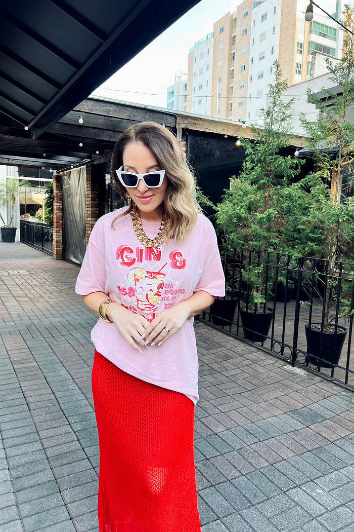 T-Shirt Over Fem Algodão Amaciado Gin & Tônica Rosa