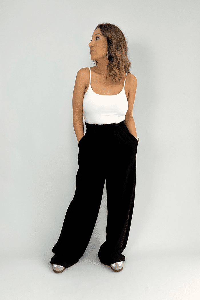 Calça Moletom Wide Leg Feminina Preta Jana