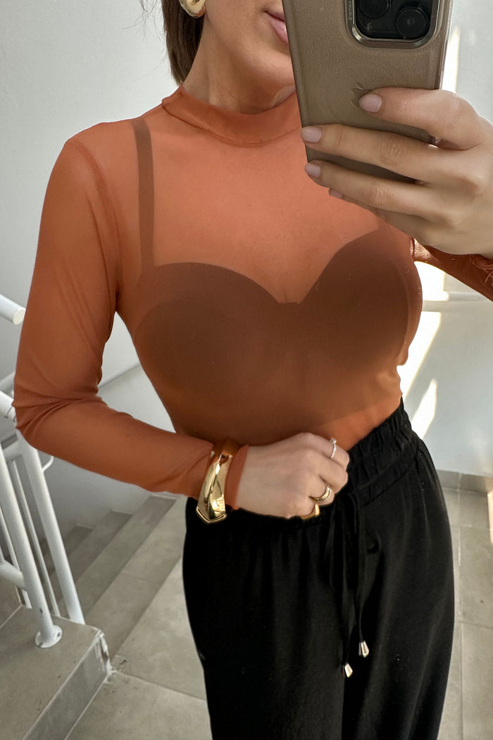 BLUSA TRANSPARENCIA LIA - FERRUGEM