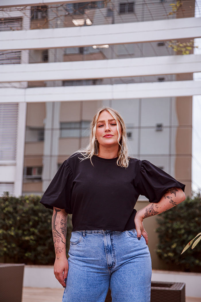 Cropped Oversized Manga Bufante Rosa