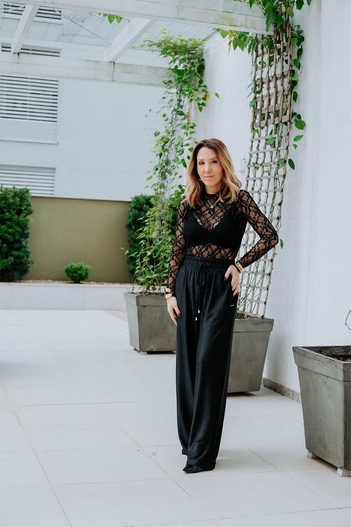 Calça Pantalona Lurex Ingrid Preta