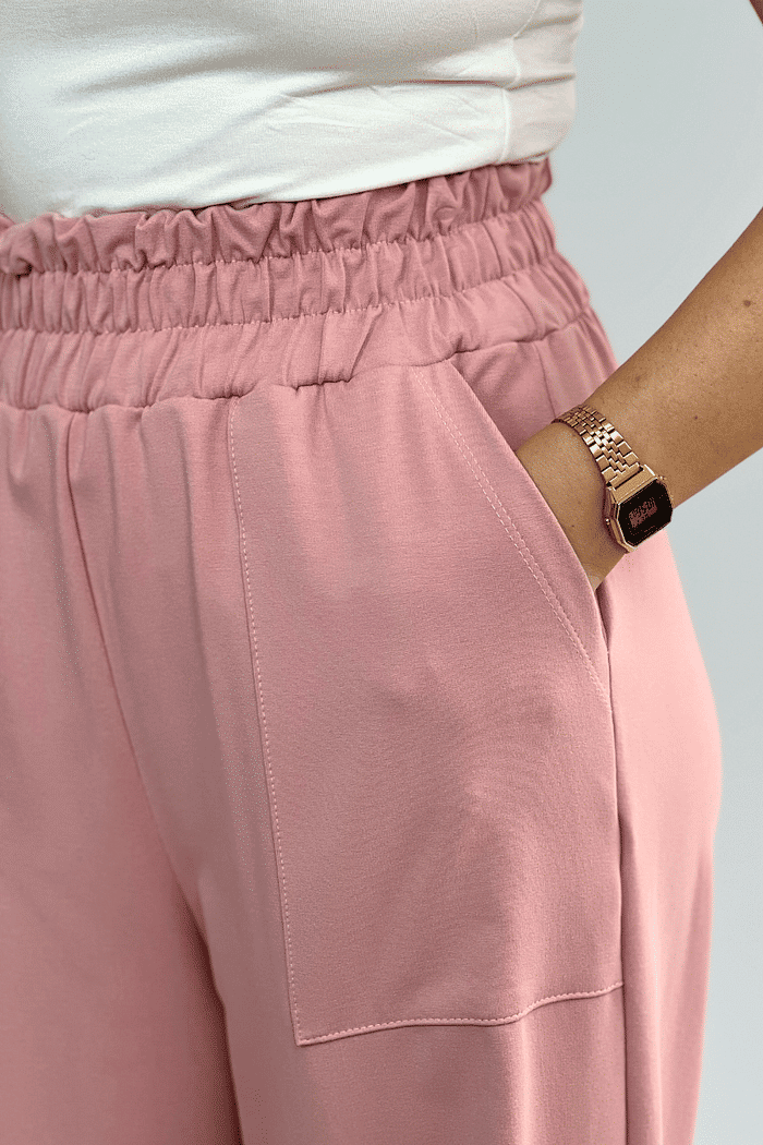 Calça Moletom Wide Leg Feminina Rosa Jana
