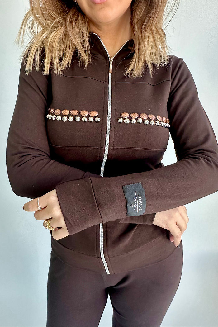 MOLETOM RECORTES ZIPER MARISA - MARROM