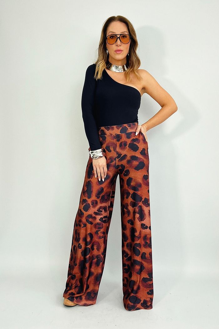 CALÇA PANTALONA ESTAMPADA ONÇA - LIRA