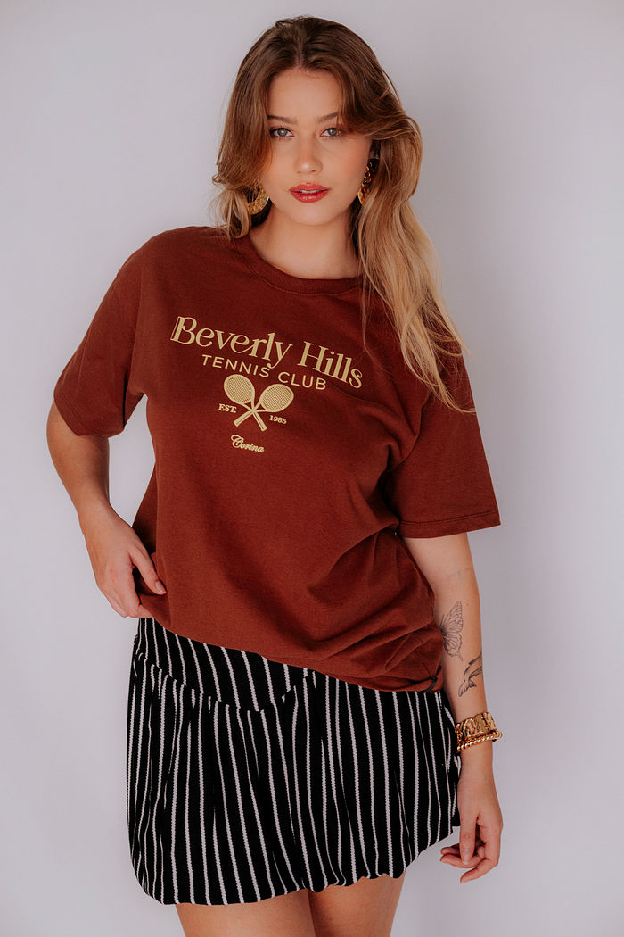 T-Shirt Over Fem. Algodão Amaciado Beverly Hills Chloe Marrom