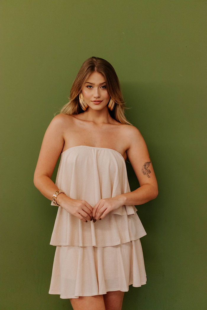 Vestido de Alcinha Com Babados Perola Off White