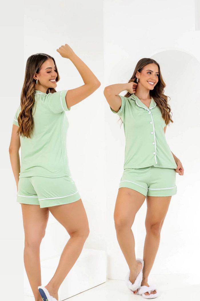 Pijama Americano Curto Verde Água
