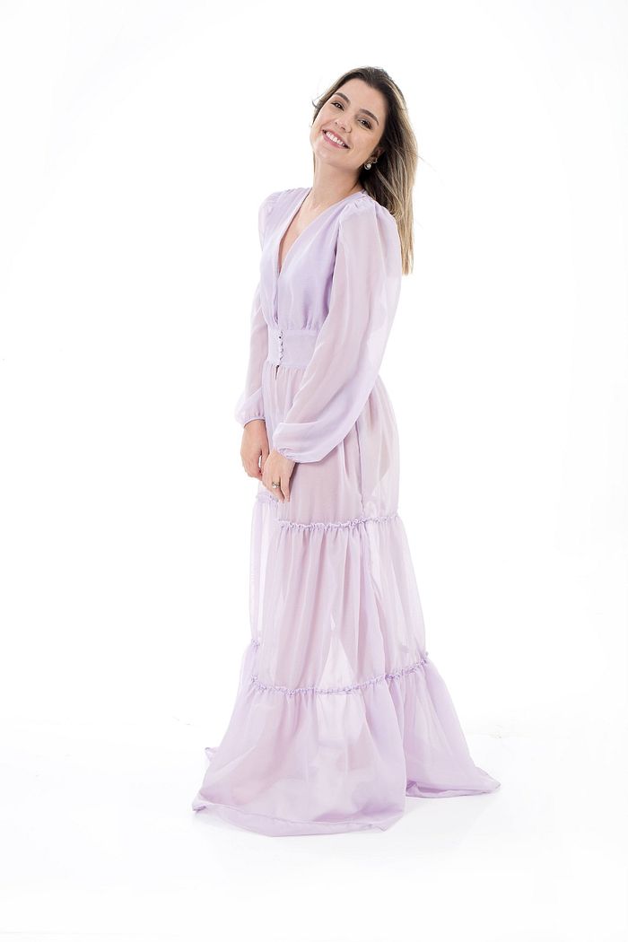 Saída de praia longa acinturada com botões Lilás