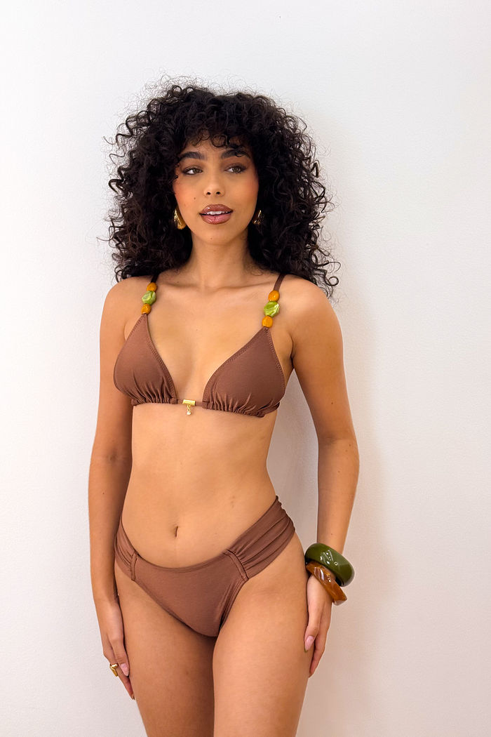 CORTININHA BALI COM CALCINHA BOMBOM - MARROM