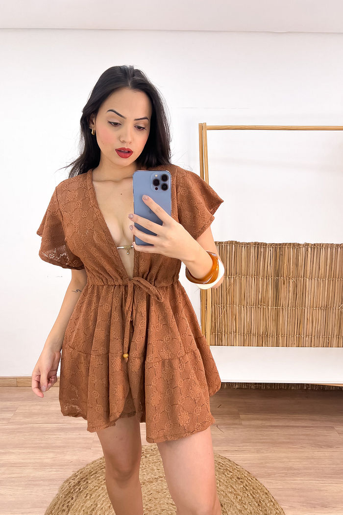 SAÍDA CURTA FLORA - MARROM