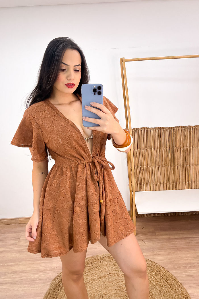 SAÍDA CURTA FLORA - MARROM