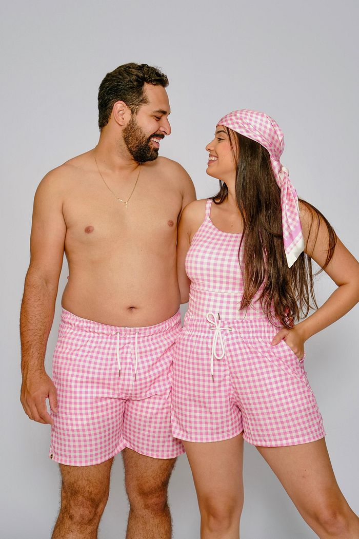 XADREZ ROSA - KIT CASAL (BERMUDA FEMININA + BERMUDA MASCULINA)