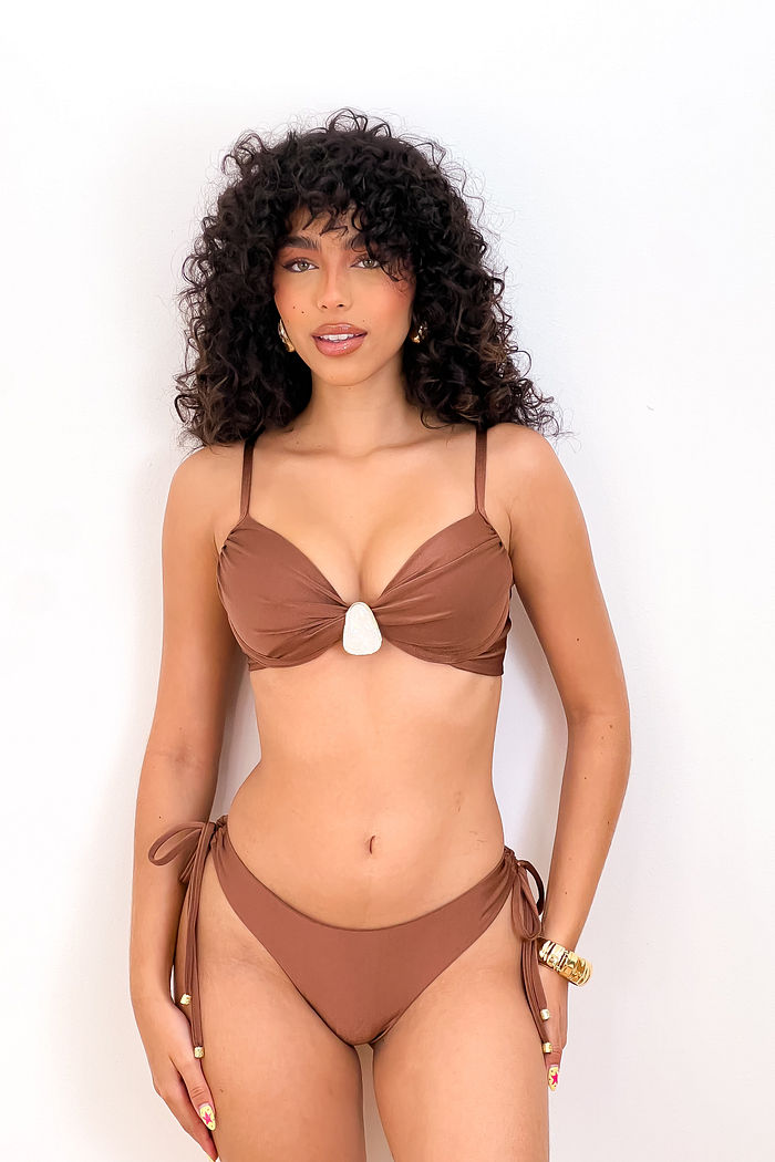 ARO MEIA TAÇA COM CALCINHA ASA DELTA AMARRAÇÃO - MARROM