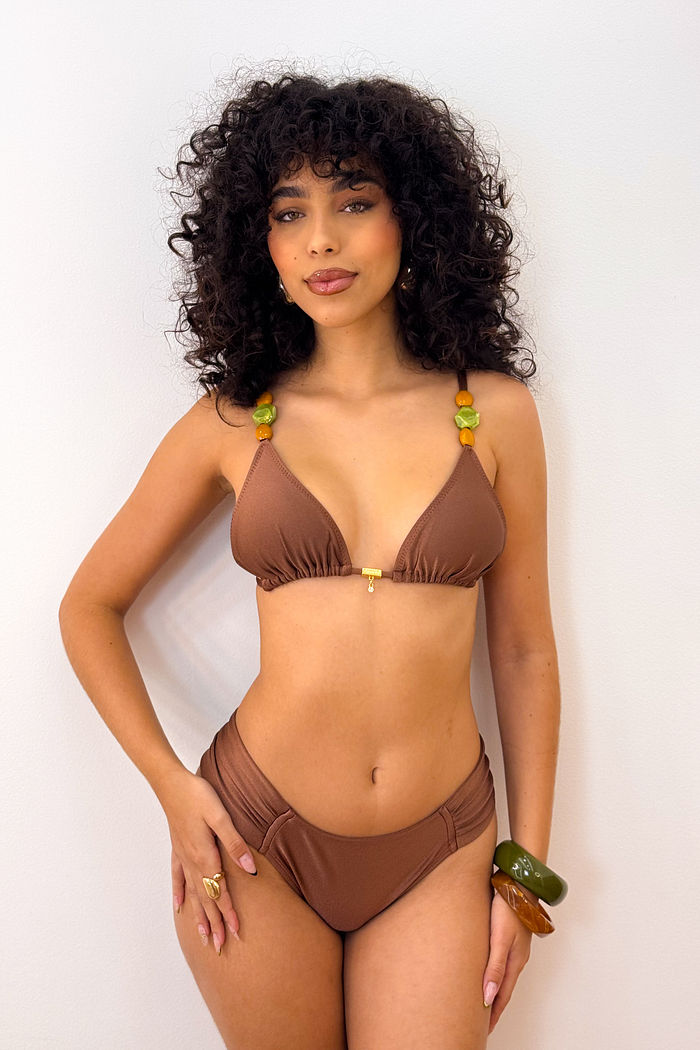 CORTININHA BALI COM CALCINHA BOMBOM - MARROM