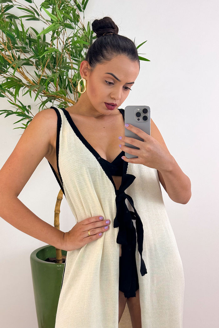 VESTIDO SIENA  - PRETO E OFF WHITE