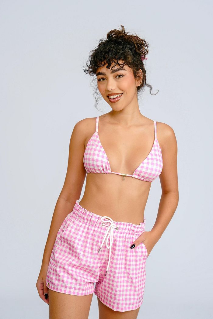 XADREZ ROSA - BERMUDA FEMININA