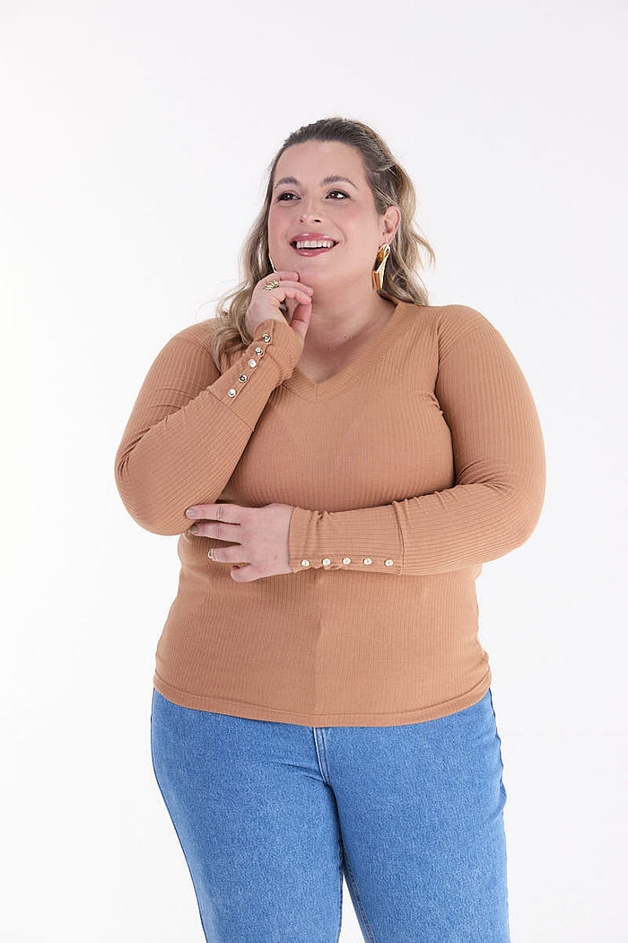 BLUSA PS ML FEM RIB 6X3 BOTOES PUNHO