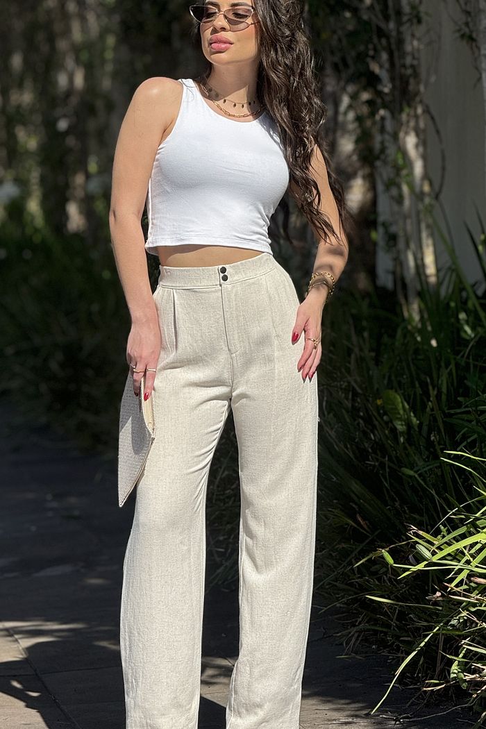 Wide Leg Linho Estonado Natural