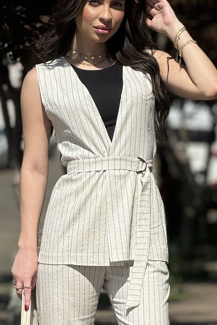 Colete Risca de Giz Linho