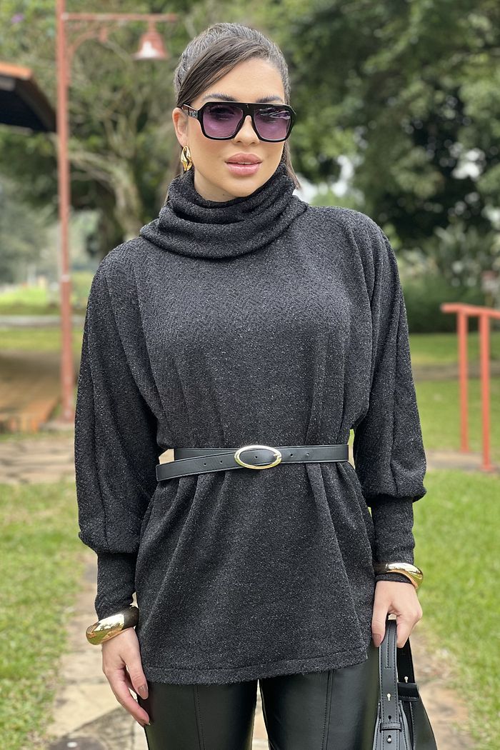 Blusa Tricot Giovana Alongado Preto