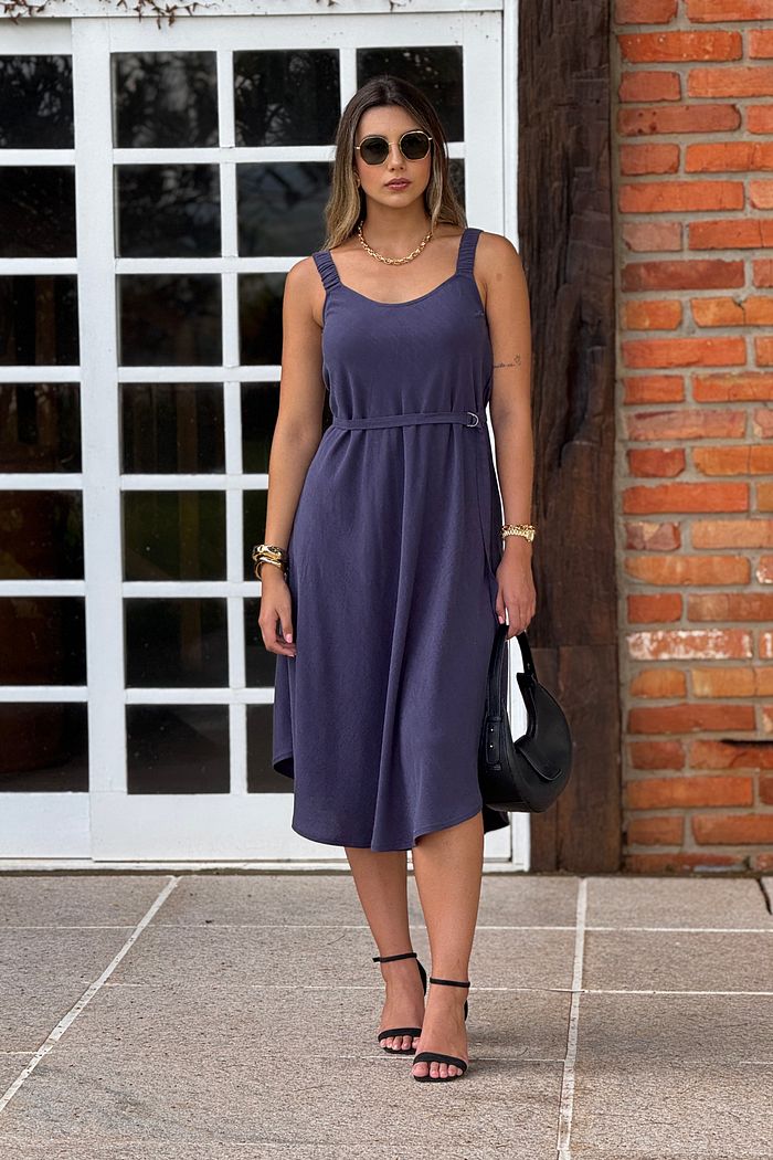 Vestido Linho Estonado Marcela Azul