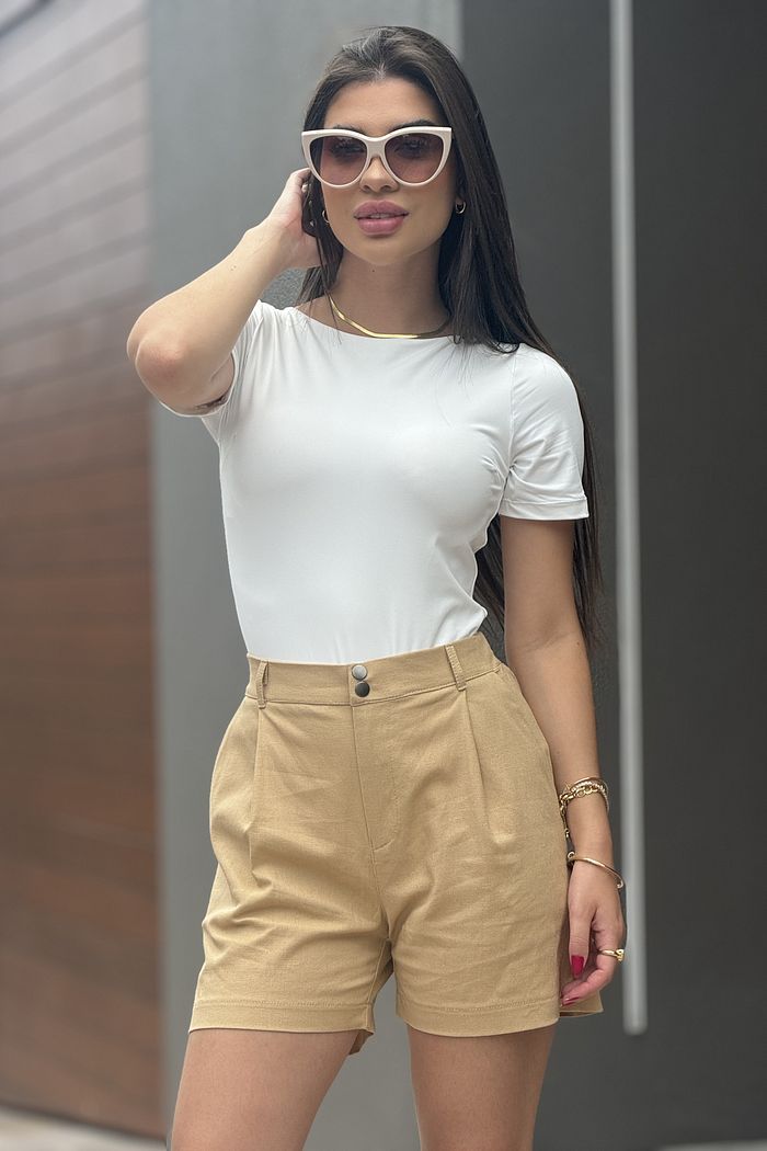 Short Alfaiataria Linho Andressa Caramelo