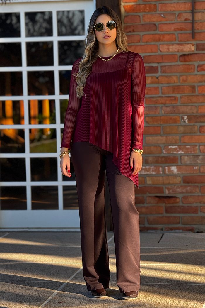Blusa Tule Assimétrica Nati Bordo