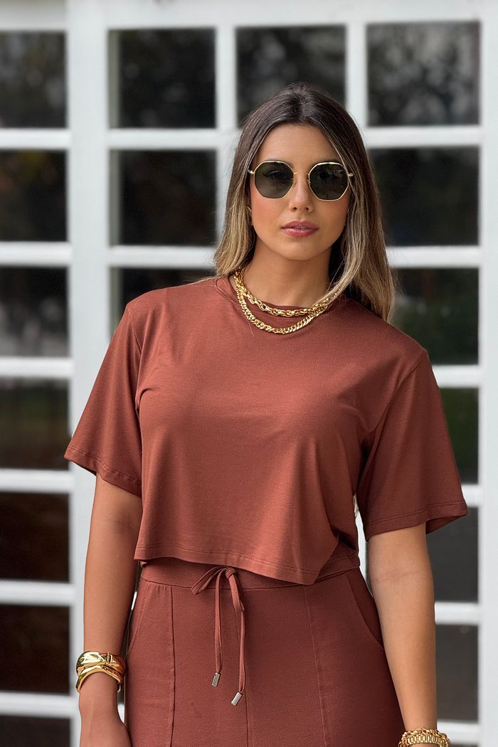 T-shirt Box Malha Chiara Marrom