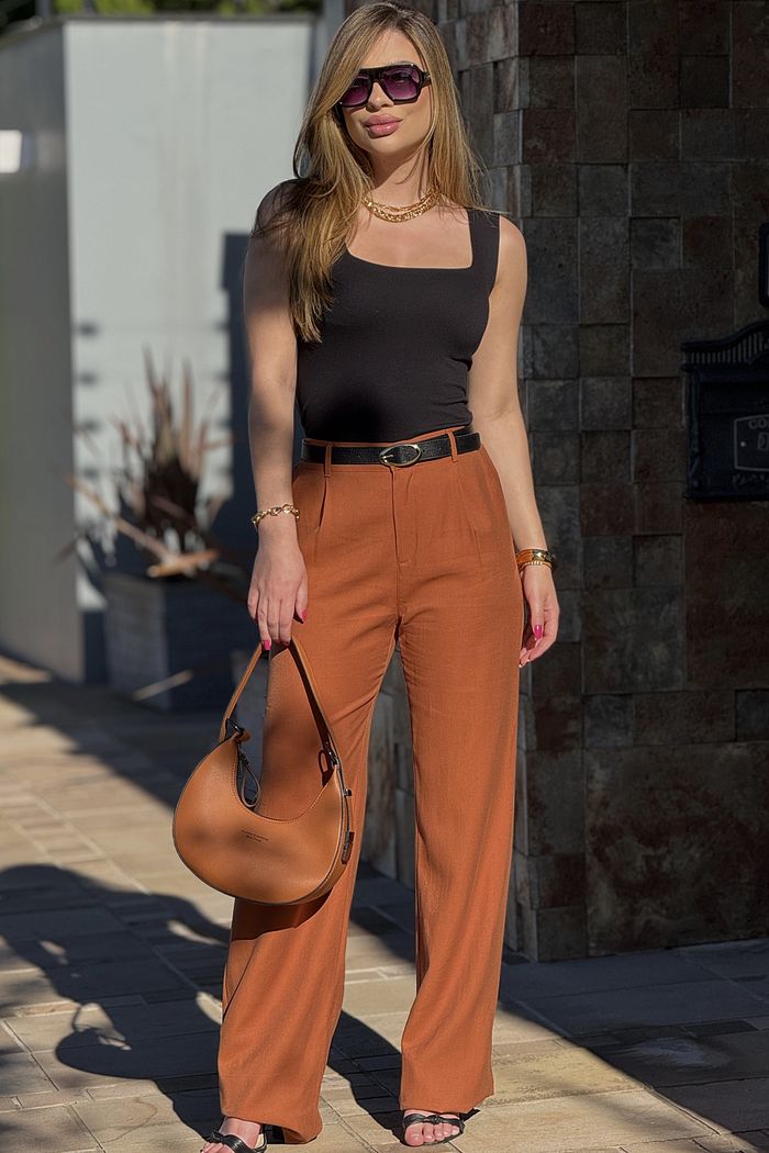 Wide Leg Alfaiataria Dakota Terracota