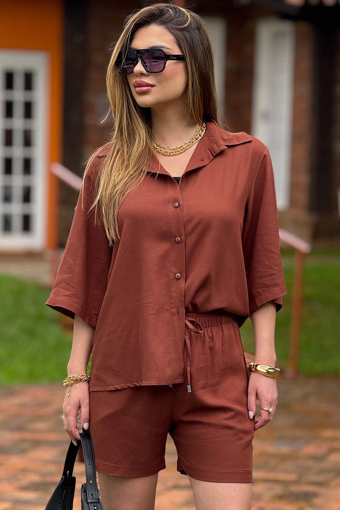 Camisa Ampla Monique Marrom