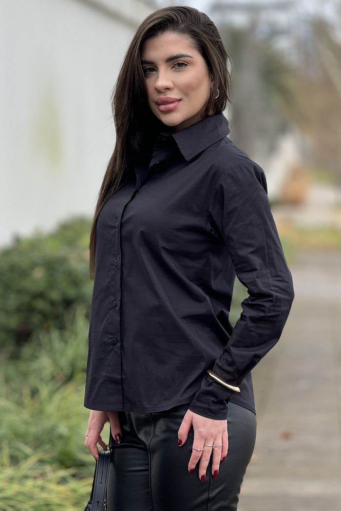 Camisa Tricoline Elastano Preto