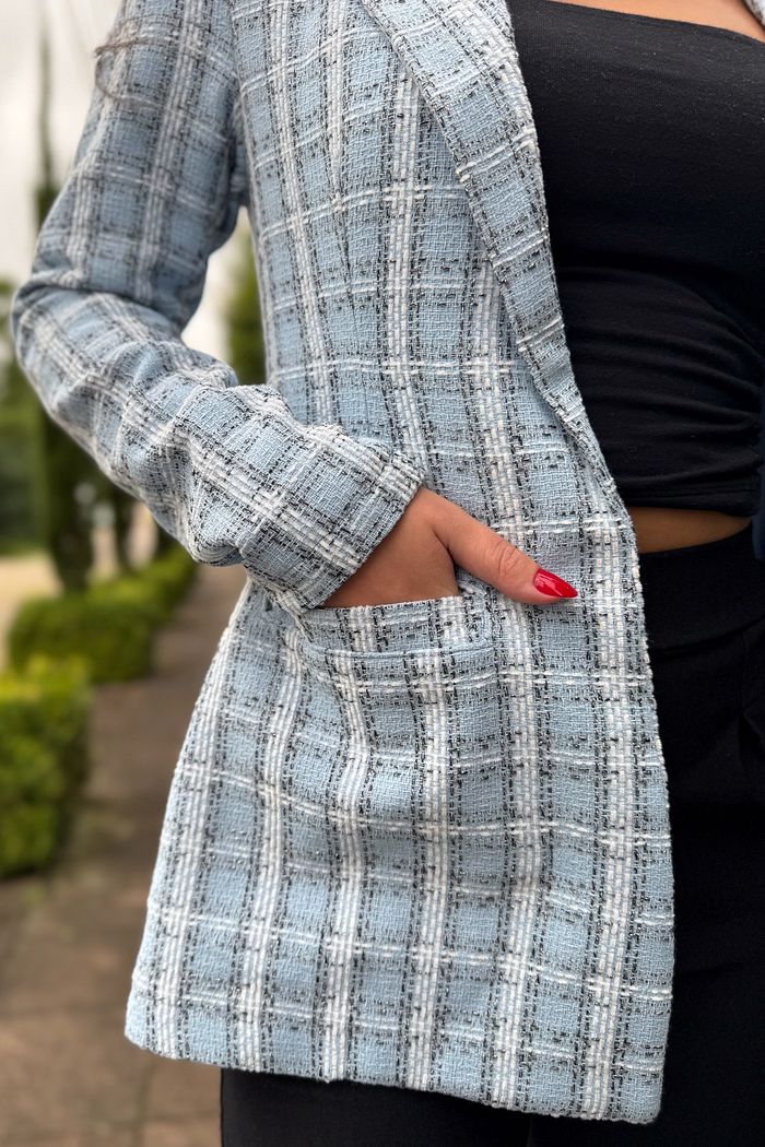 Blazer Alfaiataria Tweed Azul