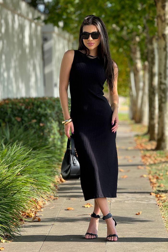 Vestido Canelado Virgínia Preto