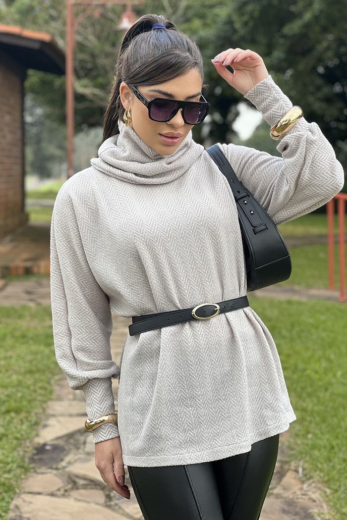 Blusa Tricot Giovana Alongado Gelo