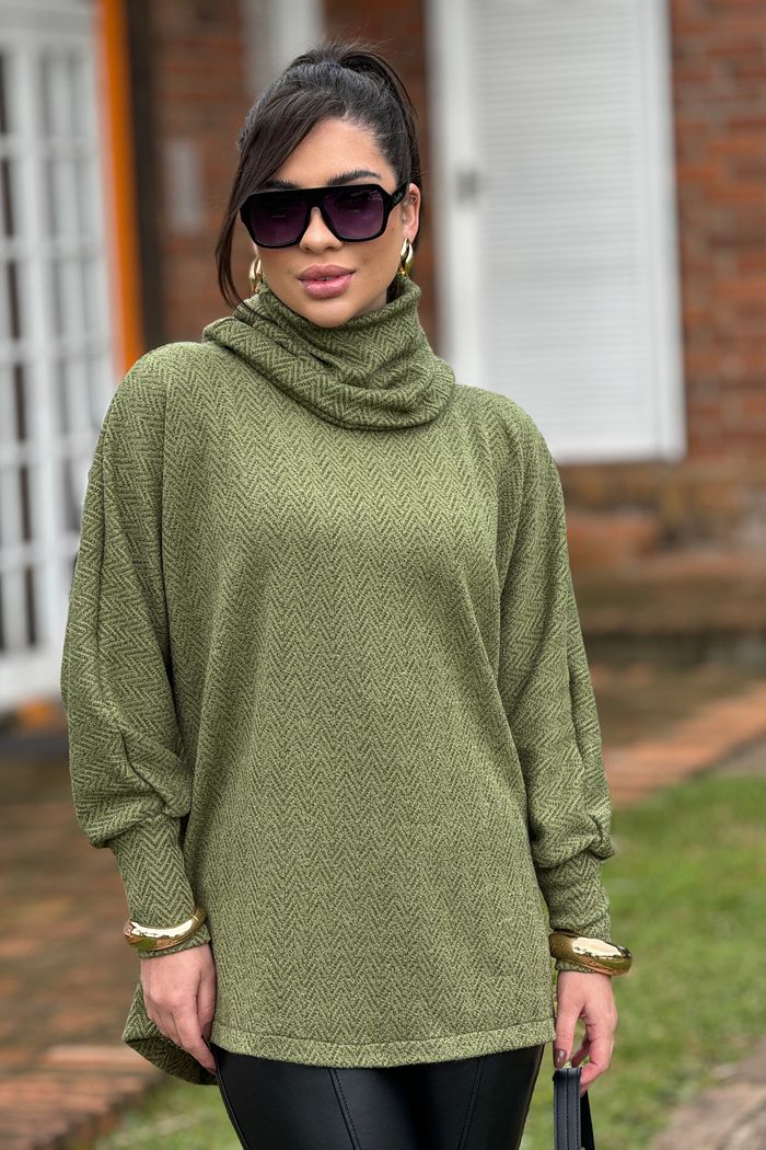 Blusa Tricot Giovana Alongado Verde