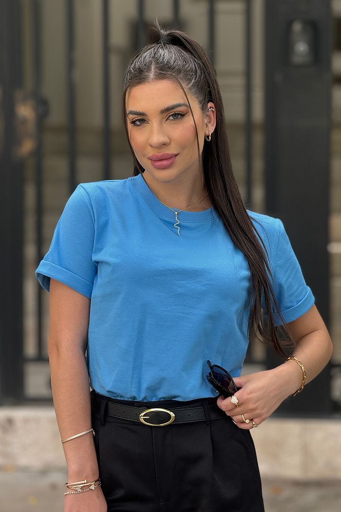 T-Shirt Algodão com Elastano Azul