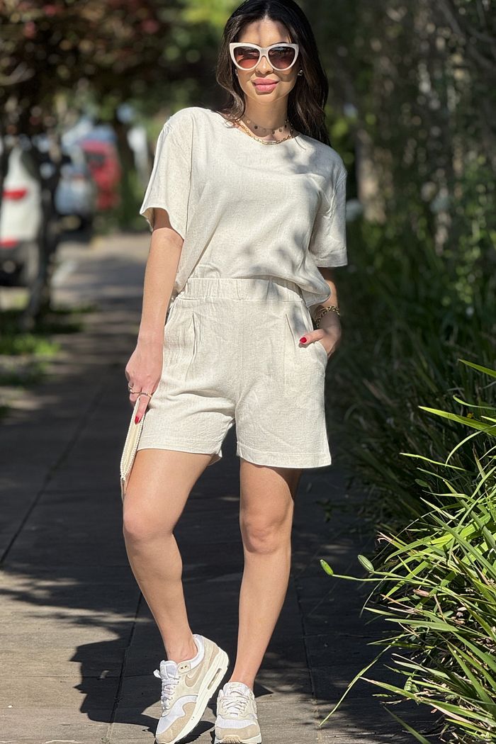 Short Linho Estonado Natural