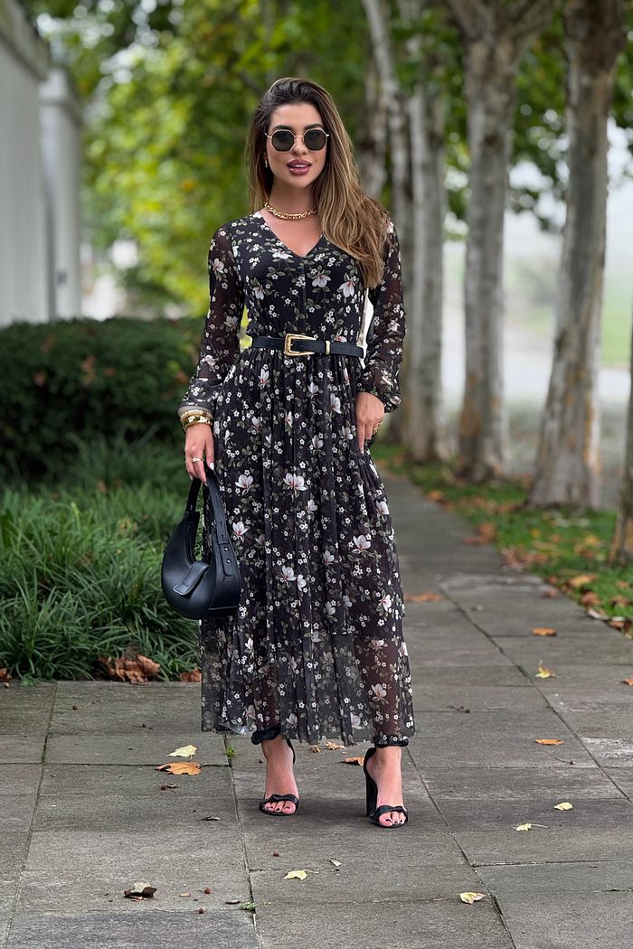 Vestido Tule Malu Preto