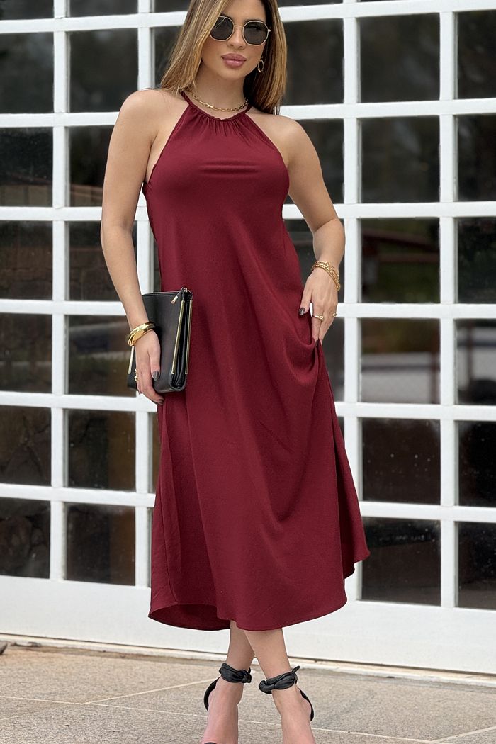 Vestido Carola Midi Bordo
