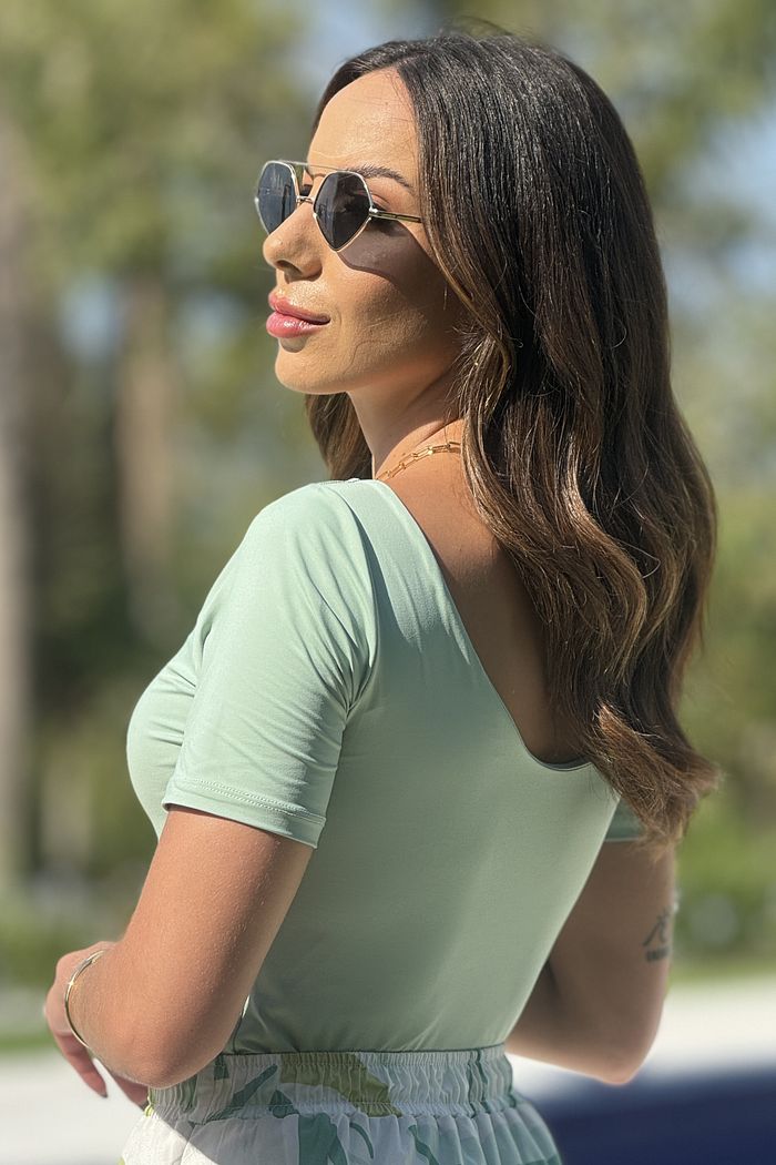 Body Poliamida Manga Curta Menta Candy