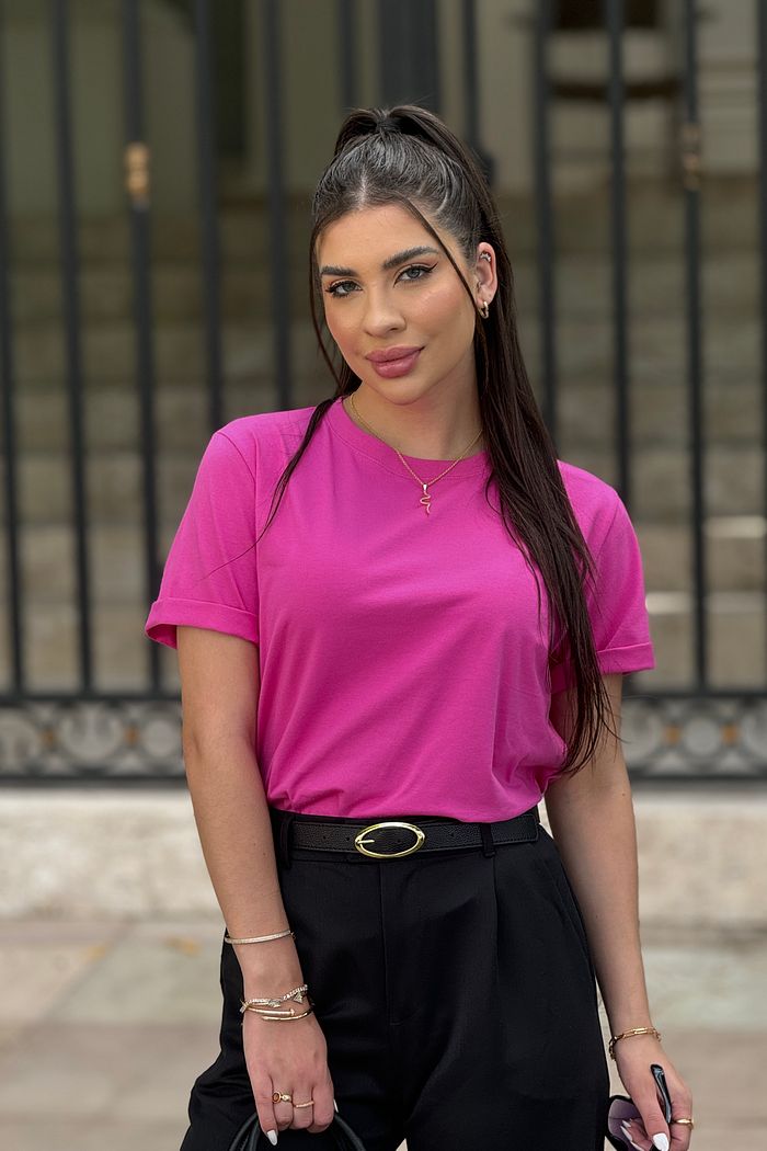 T-Shirt Algodão com Elastano Rosa