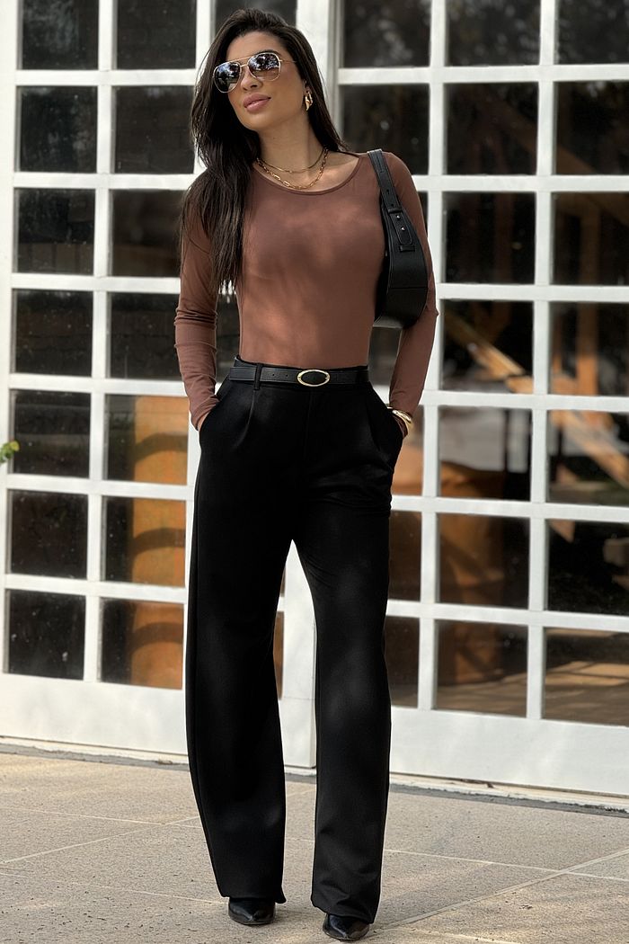 Wide Leg Alfaiataria Preto