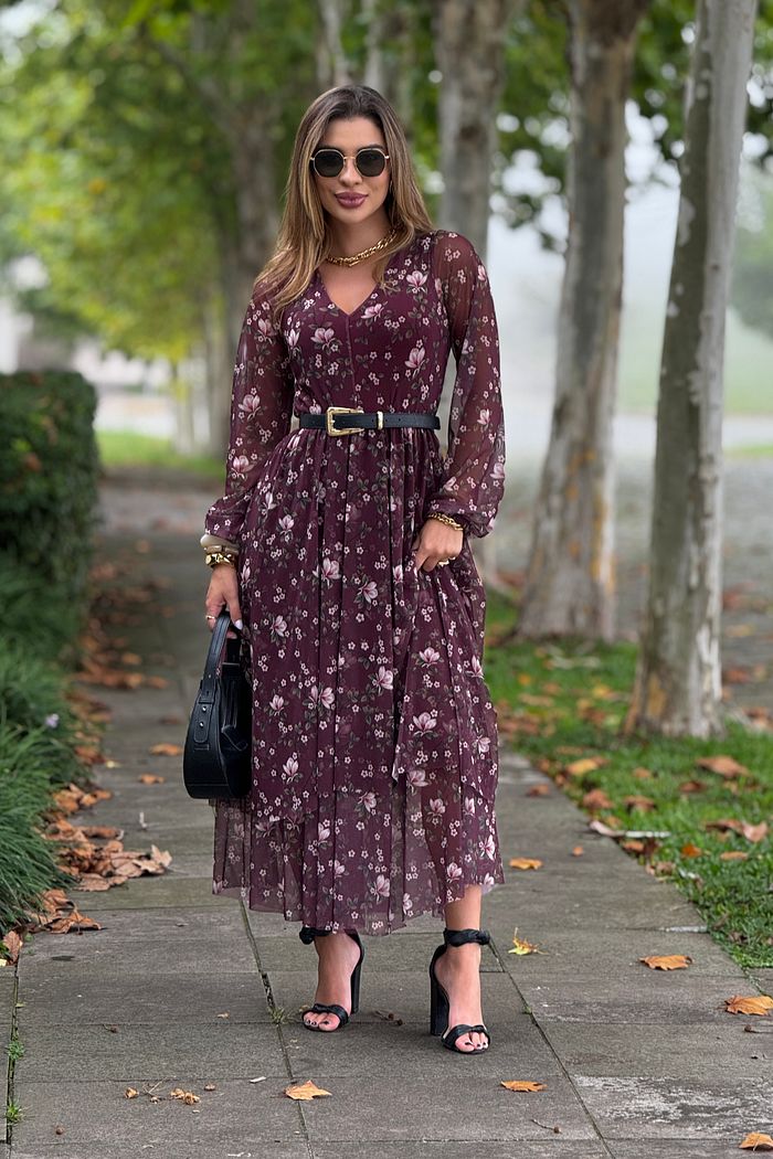 Vestido Tule Malu Borgonha