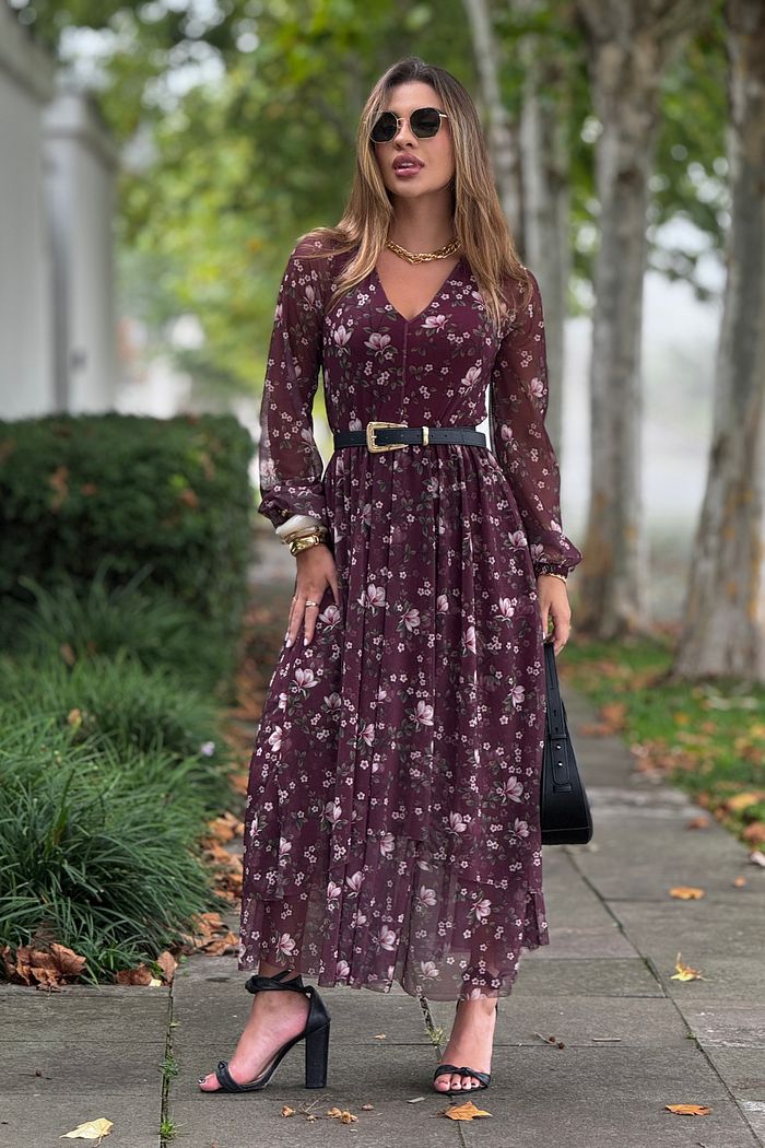 Vestido Tule Malu Borgonha