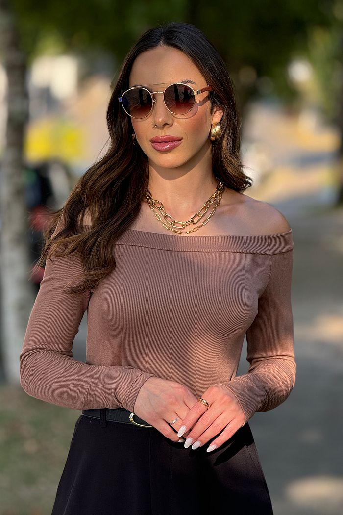 Blusa Ombro Ombro Longa Mocha