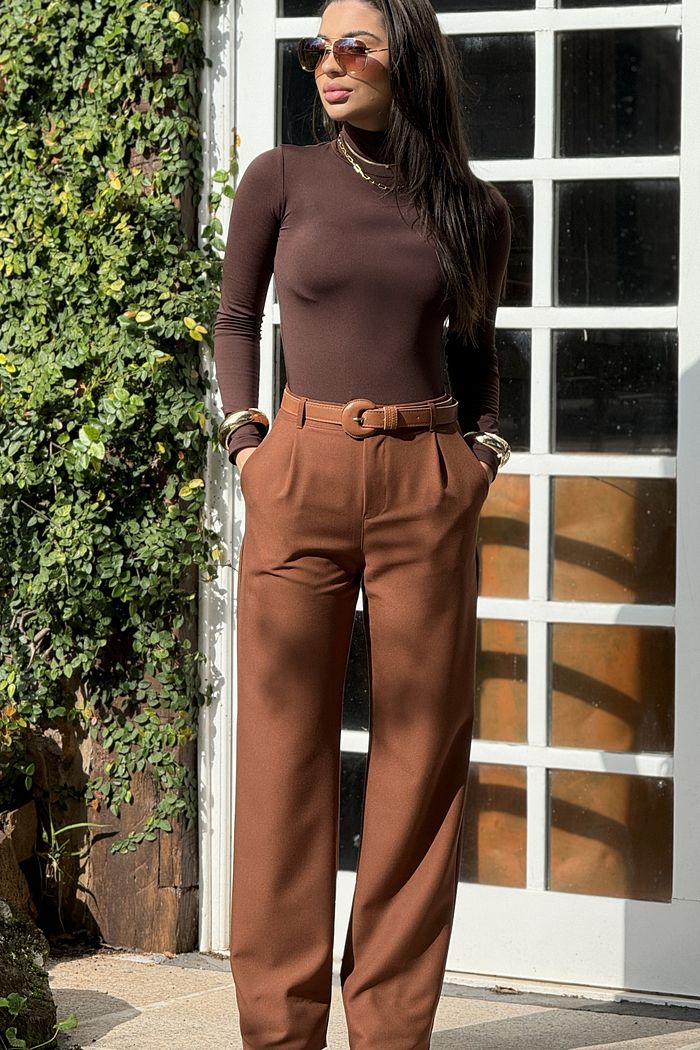 Wide Leg Alfaiataria Marrom